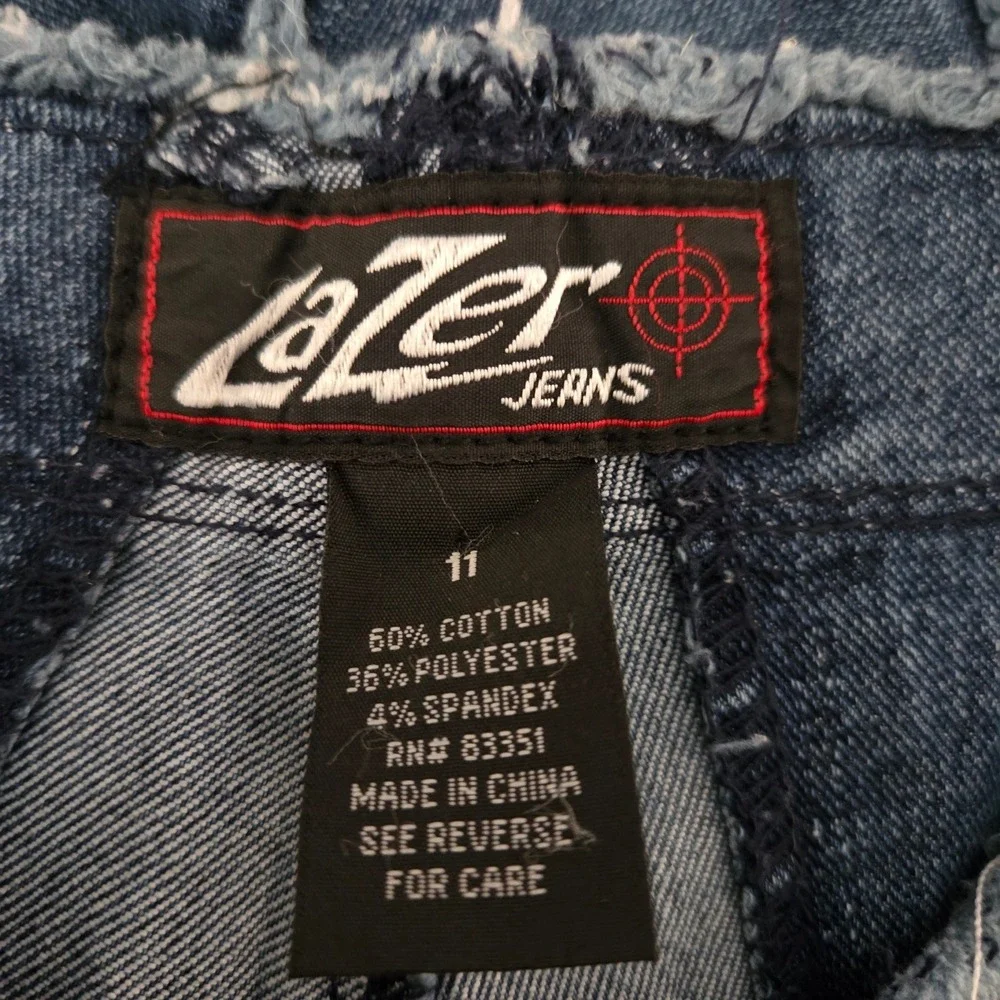 Lazer Jeans Patchwork Wide Leg Denim Pants Blue‎ Y2K Frayed Raw Hem Size 11